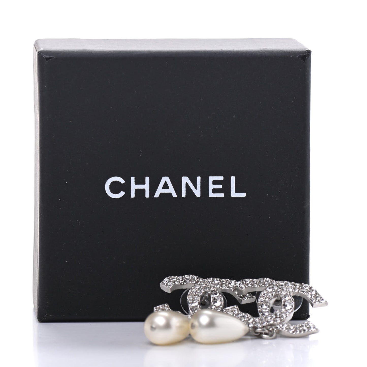 Crystal Pearl CC Drop Darling Bows Earrings Silver Pearly White