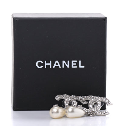 Chanel Crystal Pearl CC Drop Darling Bows Earrings Silver Pearly White 5 of 5