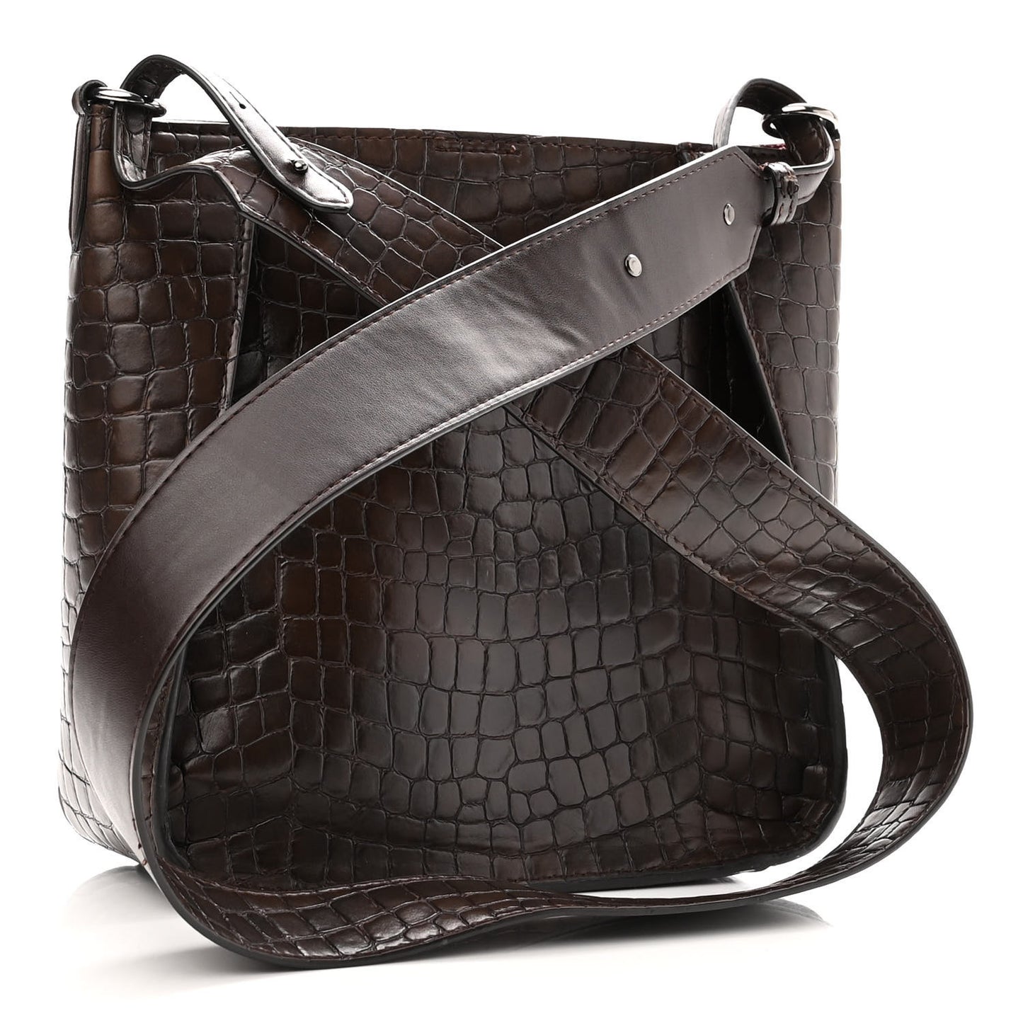 Crocodile Embossed Studded Logo Mini Crossbody Mahogany