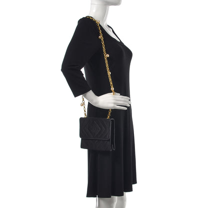 Chanel Satin Chevron Quilted Pearl Mini Square Flap Black 2 of 16