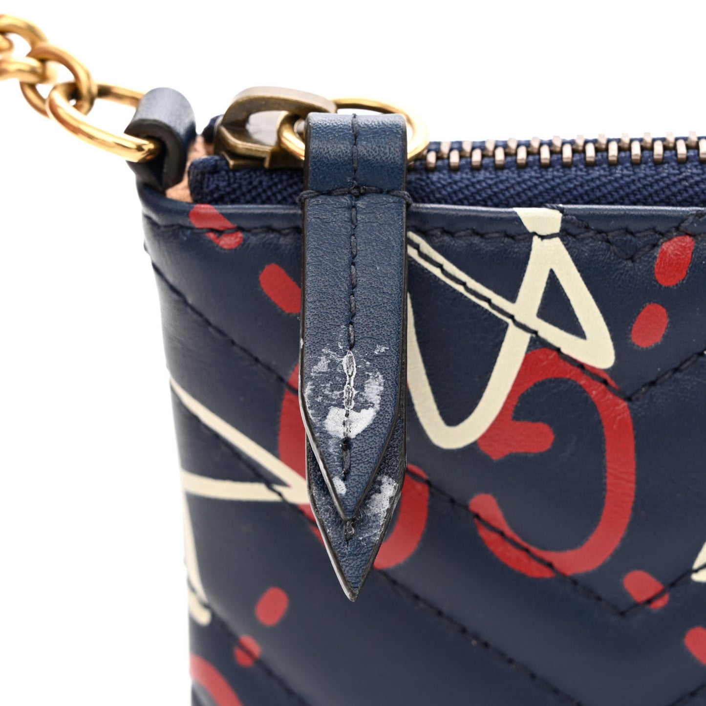 Calfskin Matelasse GucciGhost Mini GG Marmont Chain Bag Blue Agata Hibiscus Red