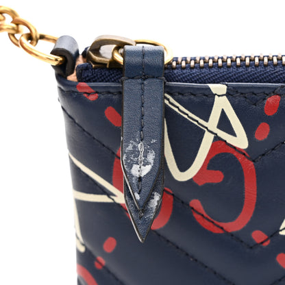 Gucci Calfskin Matelasse GucciGhost Mini GG Marmont Chain Bag Blue Agata Hibiscus Red 12 of 13