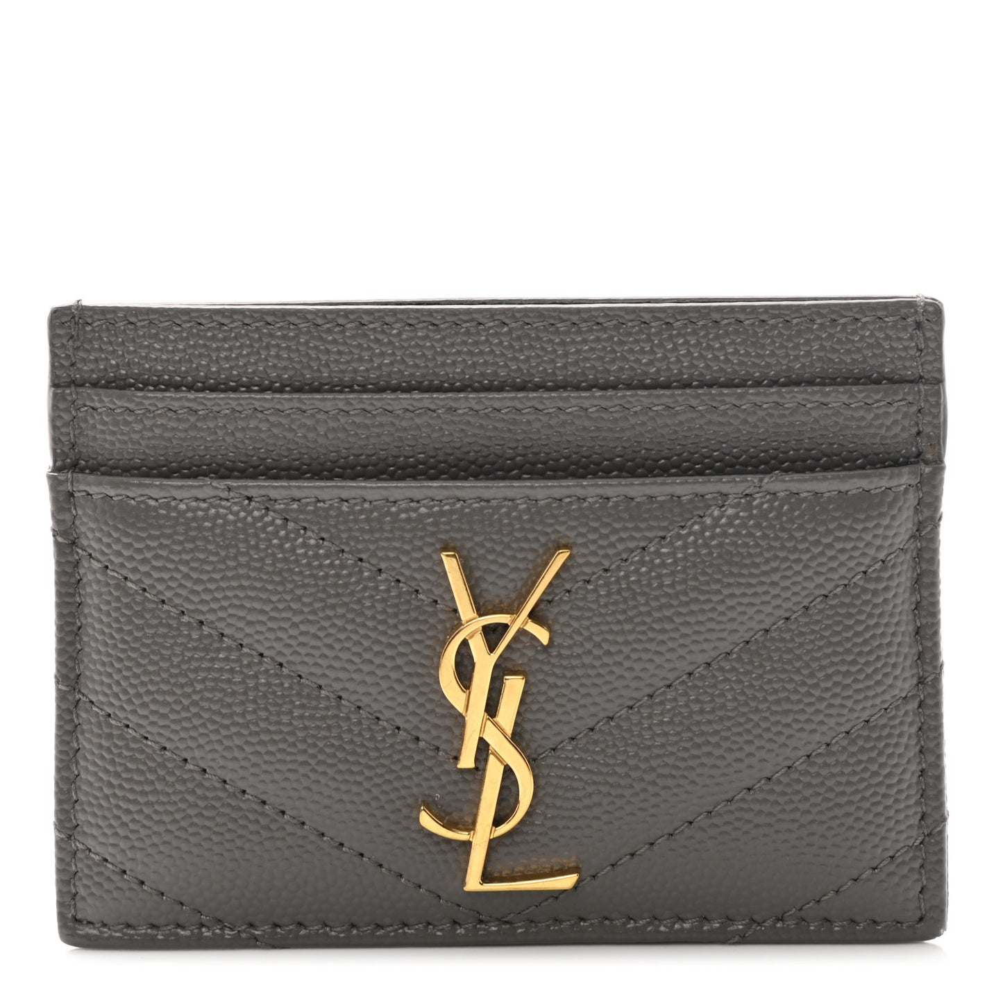 Grain De Poudre Matelasse Chevron Monogram Credit Card Case Coal