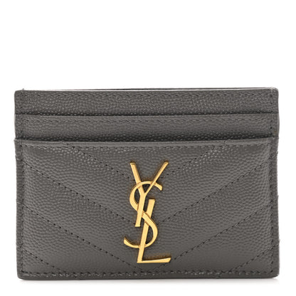 Saint Laurent Grain De Poudre Matelasse Chevron Monogram Credit Card Case Coal 1 of 7