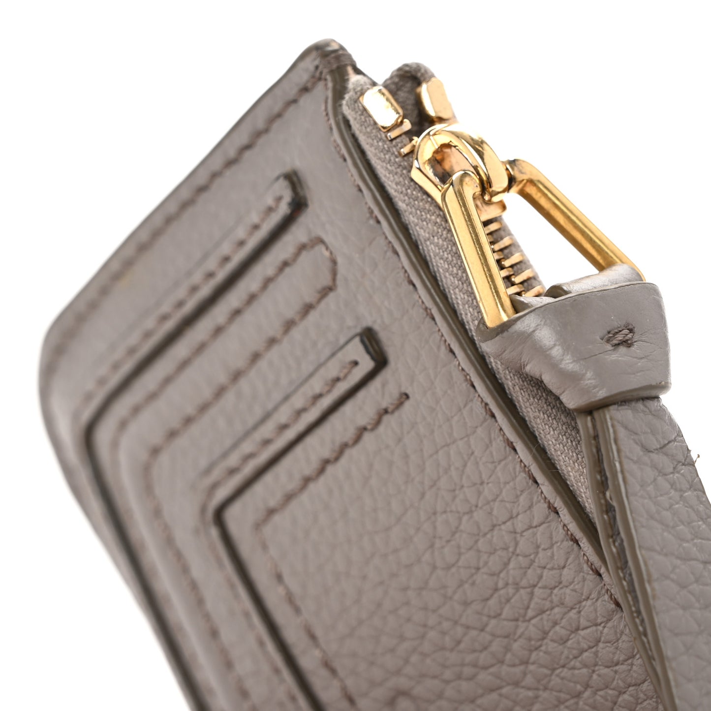 Grained Calfskin Medium Marcie Zip Card Holder Cashmere Grey