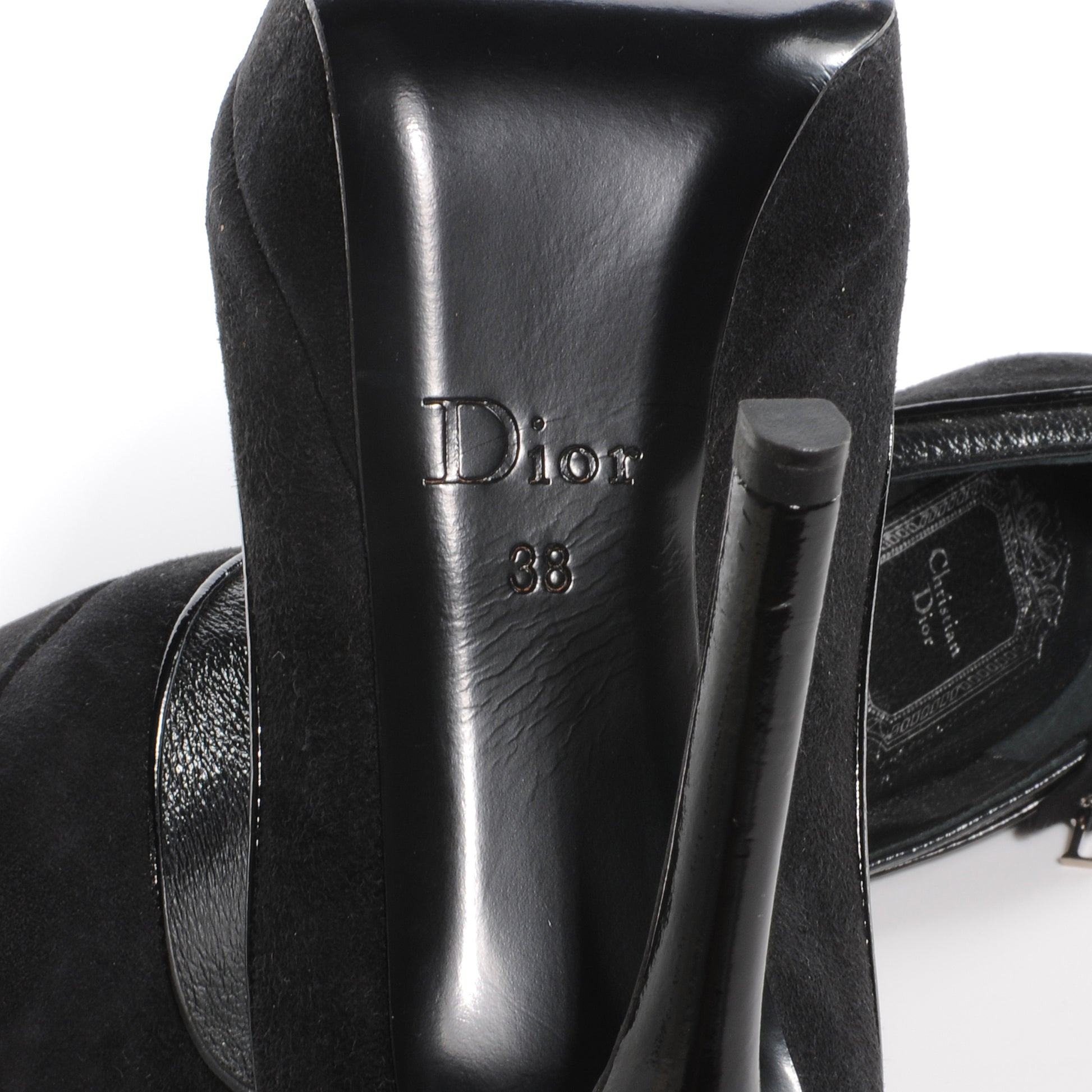 Christian Dior Suede Deco Platform Pumps Heels 38 Black 7 of 7