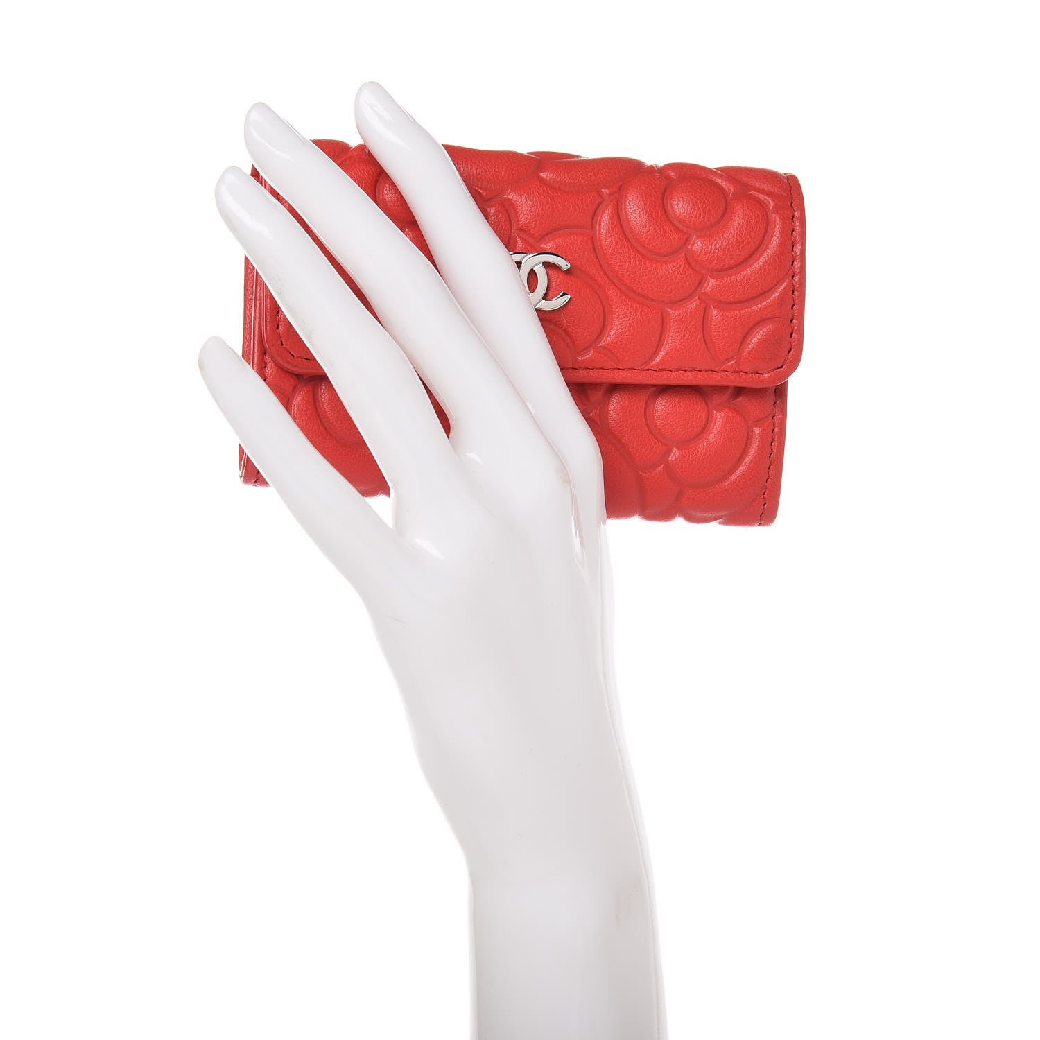 Chanel Goatskin Camellia Embossed Card Holder Red 2 of 9