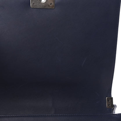 Chanel Calfskin Double Stitch Large Boy Flap Navy Blue 10 of 11