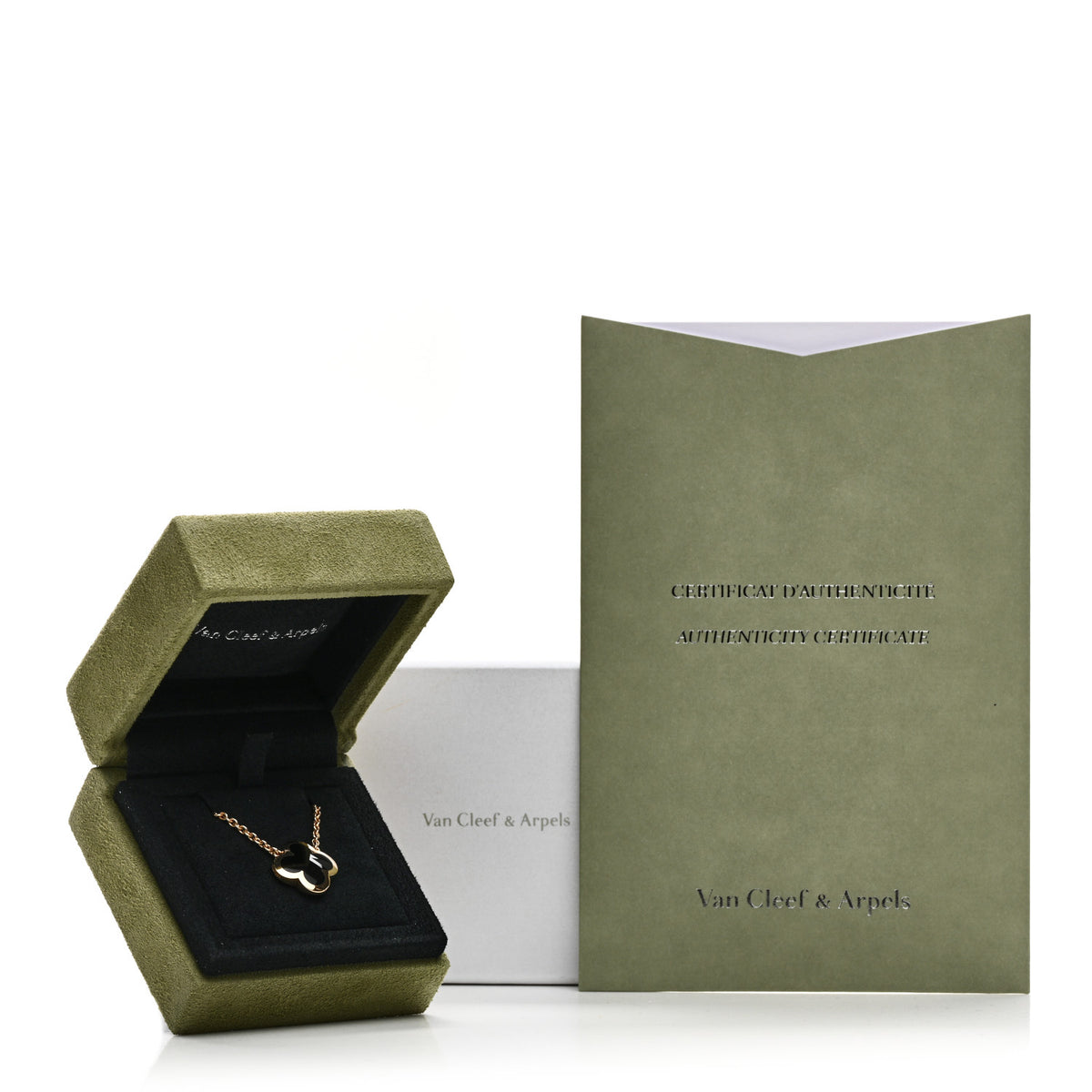 18K Yellow Gold Black Onyx Pure Alhambra Pendant Necklace