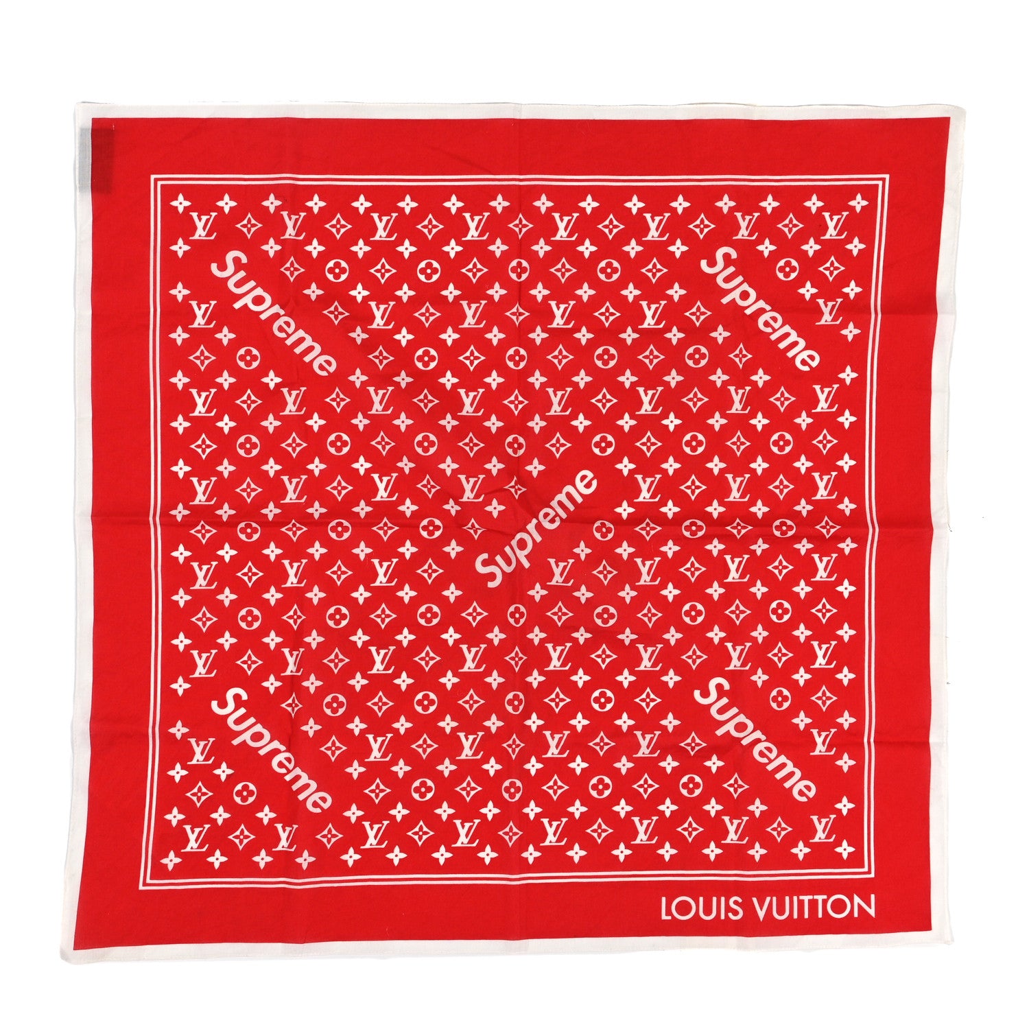 Louis Vuitton X SUPREME Cotton Monogram Bandana Scarf Red 1 of 3