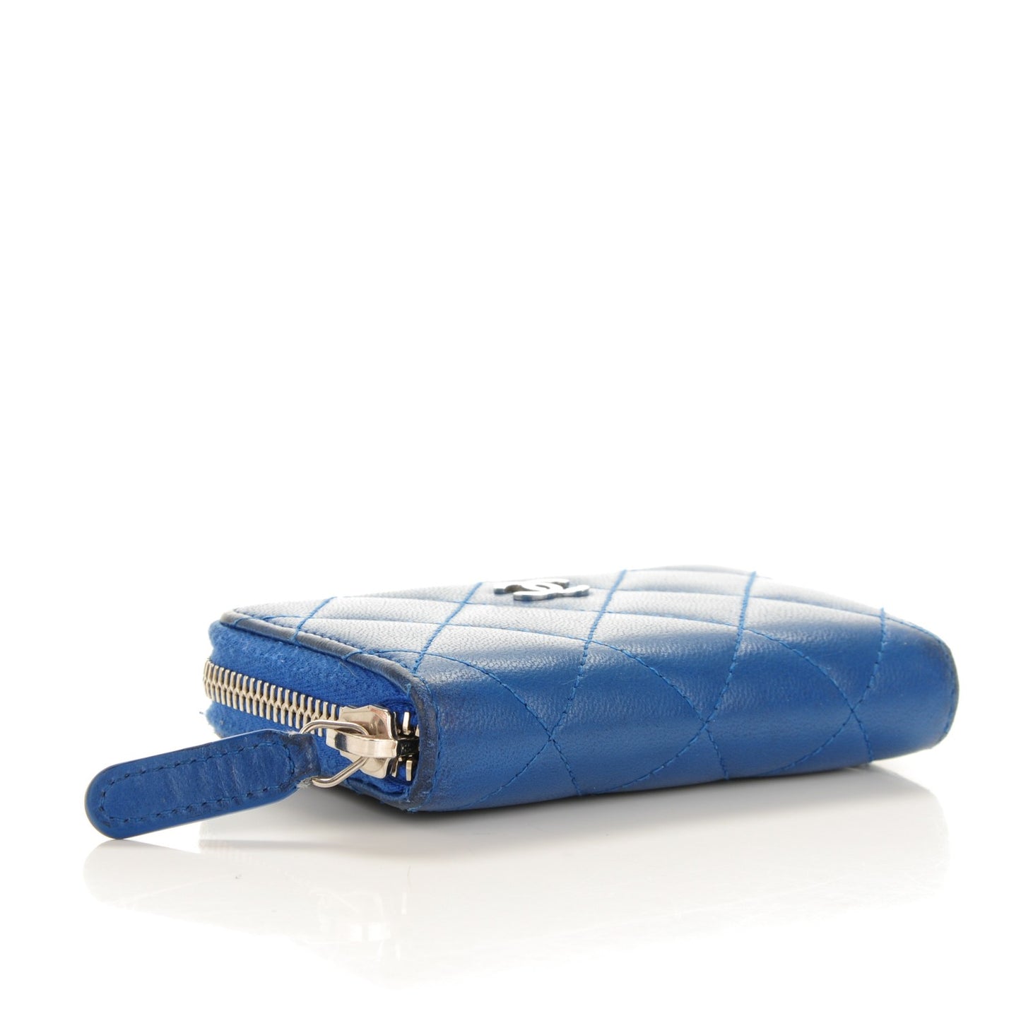 Lambskin Quilted Zip Around Coin Purse Wallet Blue