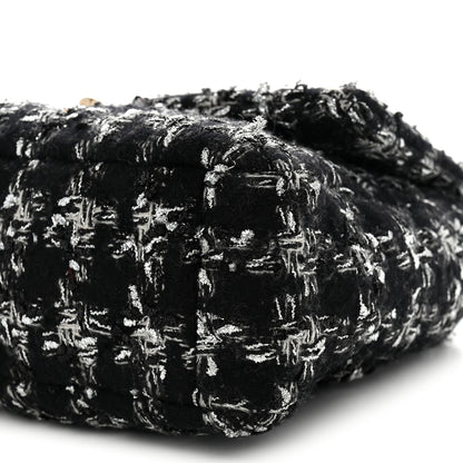 Chanel Tweed Quilted Large Chanel 19 Flap Black Silver Ecru 10 of 11