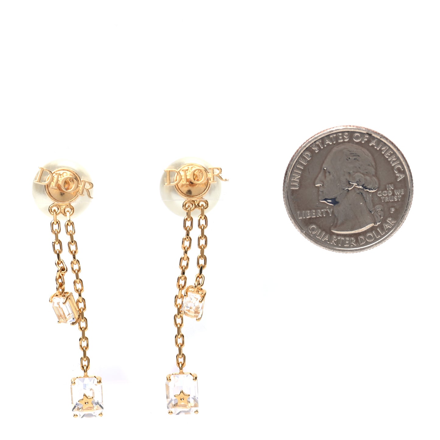 Pearl Crystal Tribales Dangle Chain Earrings Gold