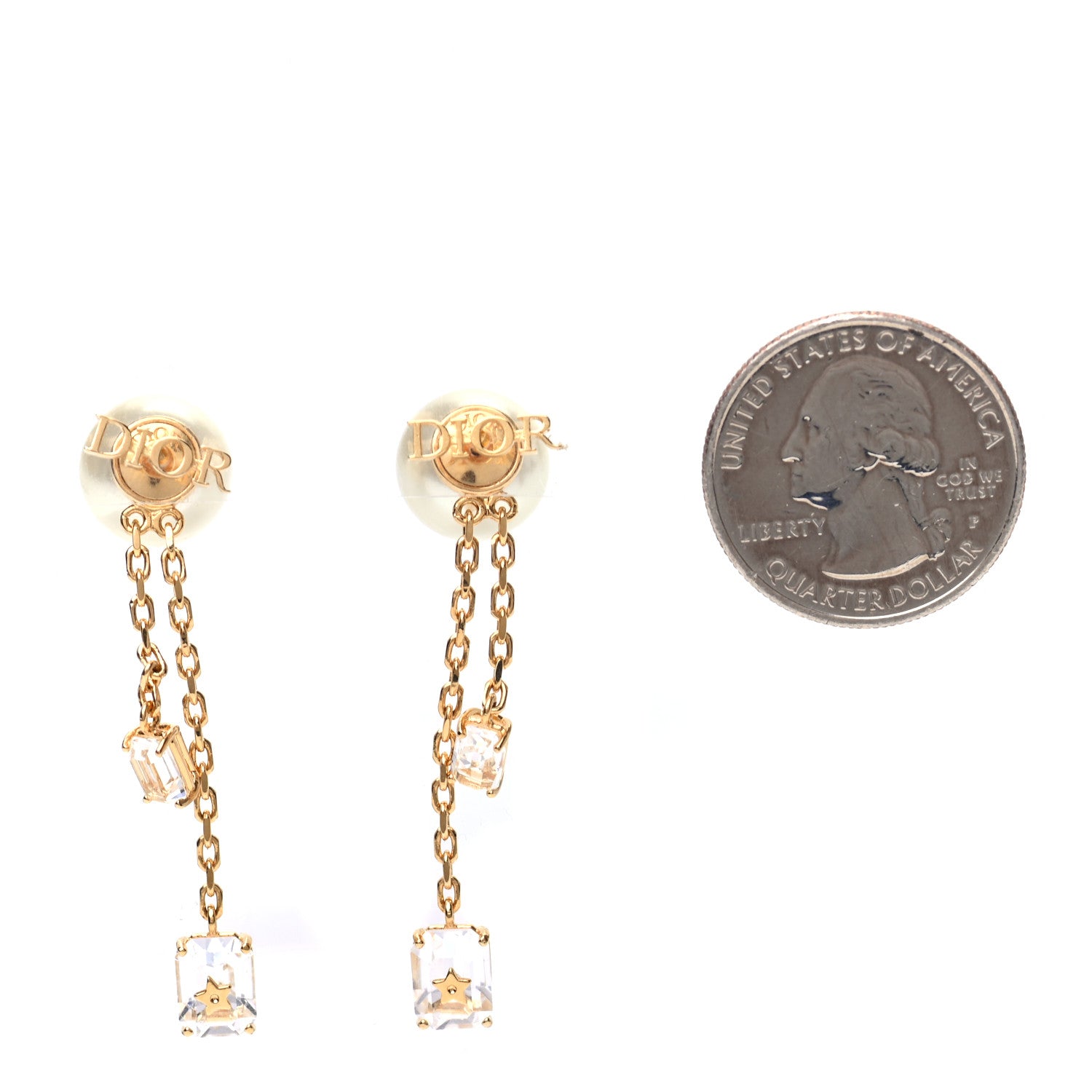 Christian Dior Pearl Crystal Tribales Dangle Chain Earrings Gold 2 of 4