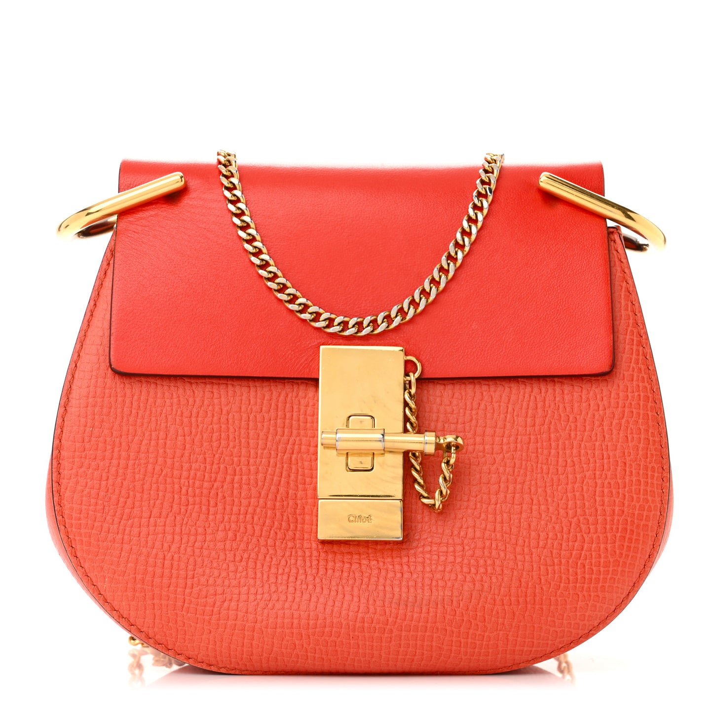 Grained Calfskin Lambskin Mini Drew Shoulder Bag Coral Pop