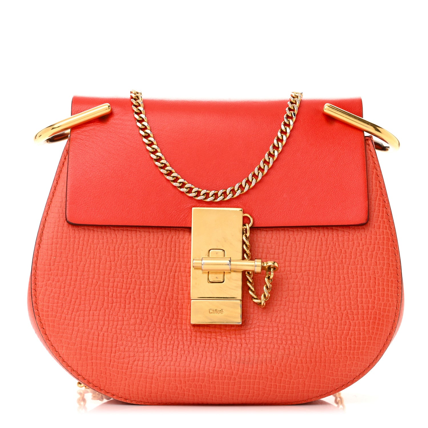 Chloe Grained Calfskin Lambskin Mini Drew Shoulder Bag Coral Pop 1 of 12