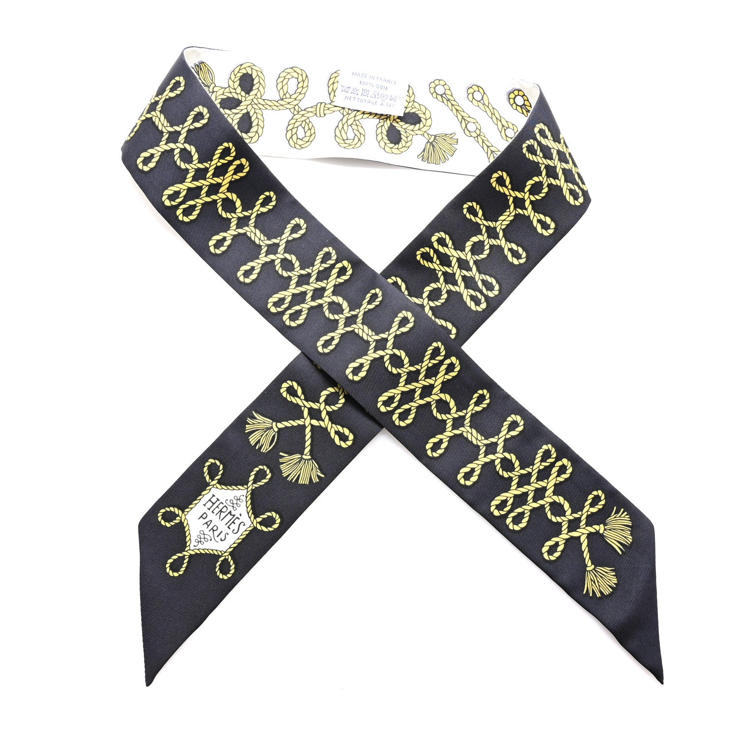 Hermes Silk Galons Et Brandebourg Twilly Black Gold White 1 of 4