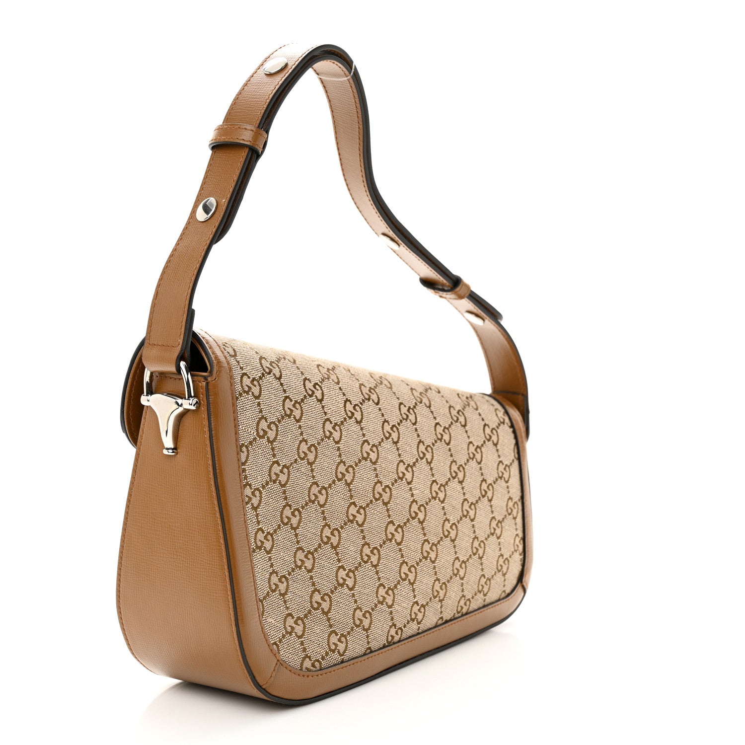 Gucci Monogram Small Horsebit 1955 Asymmetric Shoulder Bag Beige Brown Sugar 3 of 10