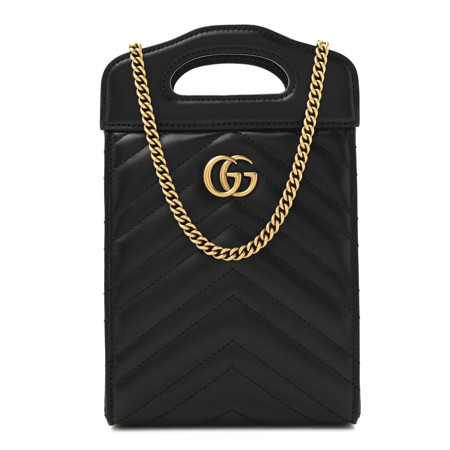 Gucci Calfskin Matelasse Mini GG Marmont Top Slip Handle Crossbody Bag Black 1 of 10