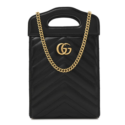 Gucci Calfskin Matelasse Mini GG Marmont Top Slip Handle Crossbody Bag Black 1 of 10