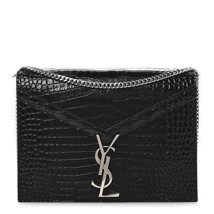 Saint Laurent Calfskin Crocodile Embossed Monogram Cassandra Clasp Bag Black Rouge Legion 1 of 10