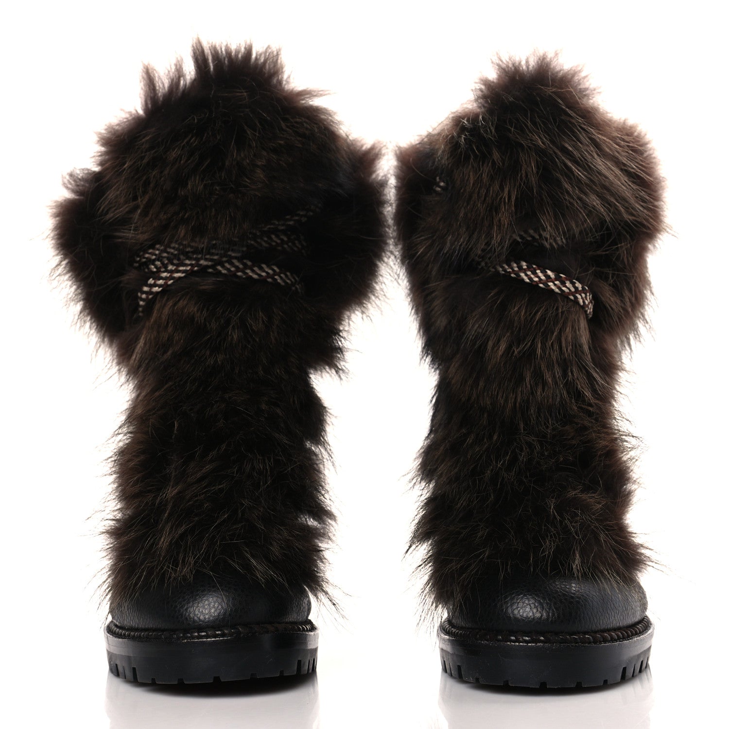 Christian Louboutin Grained Calfskin Raton Laveu Racoon Fur Fanny 70 Ankle Boots 38 Black 2 of 8
