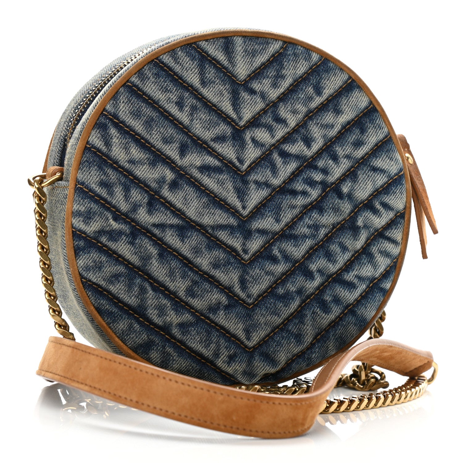 Saint Laurent Denim Quilted Monogram Round Crossbody Bag Rodeo Blue 3 of 11