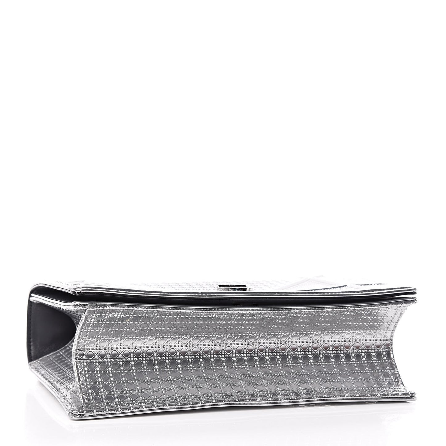 Metallic Patent Micro-Cannage Medium Diorama Flap Bag Silver