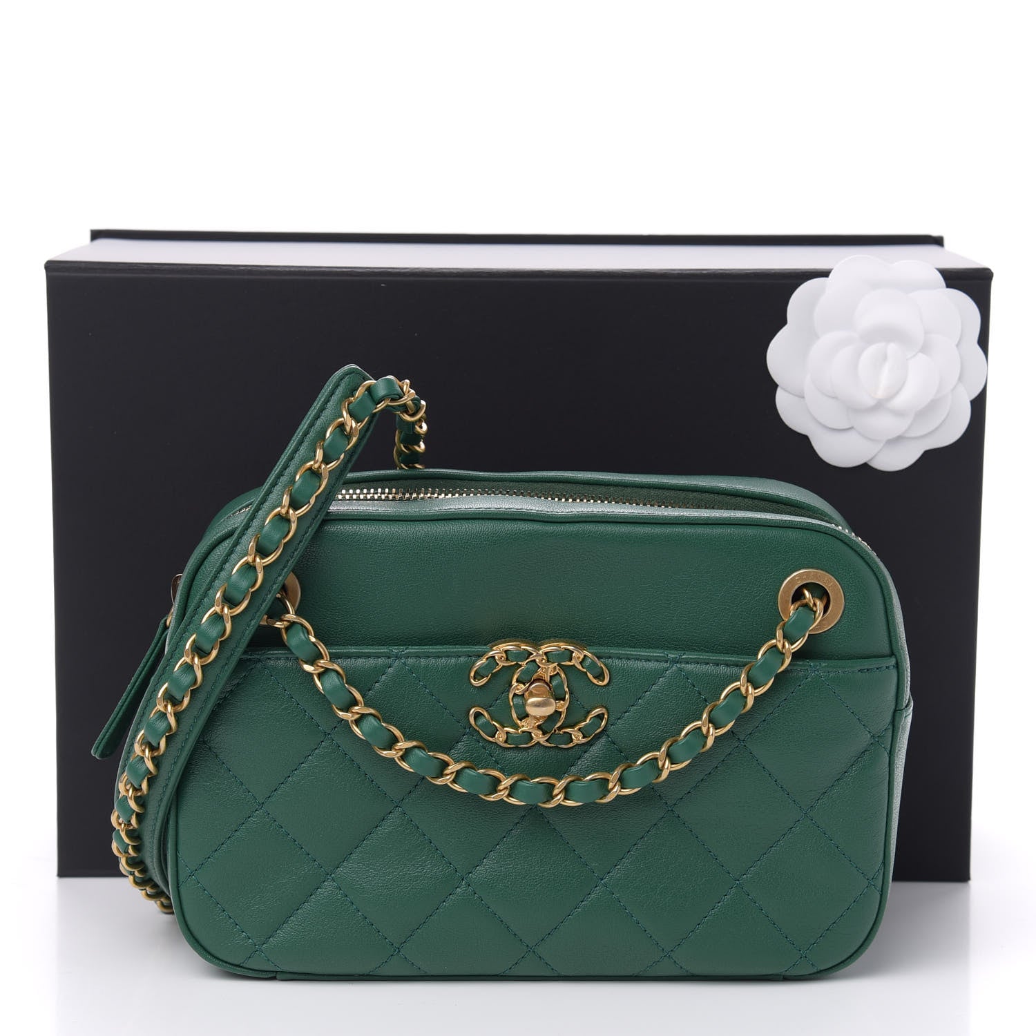 Chanel Goatskin Quilted Chain Infinity Camera Case Green 11 of 11