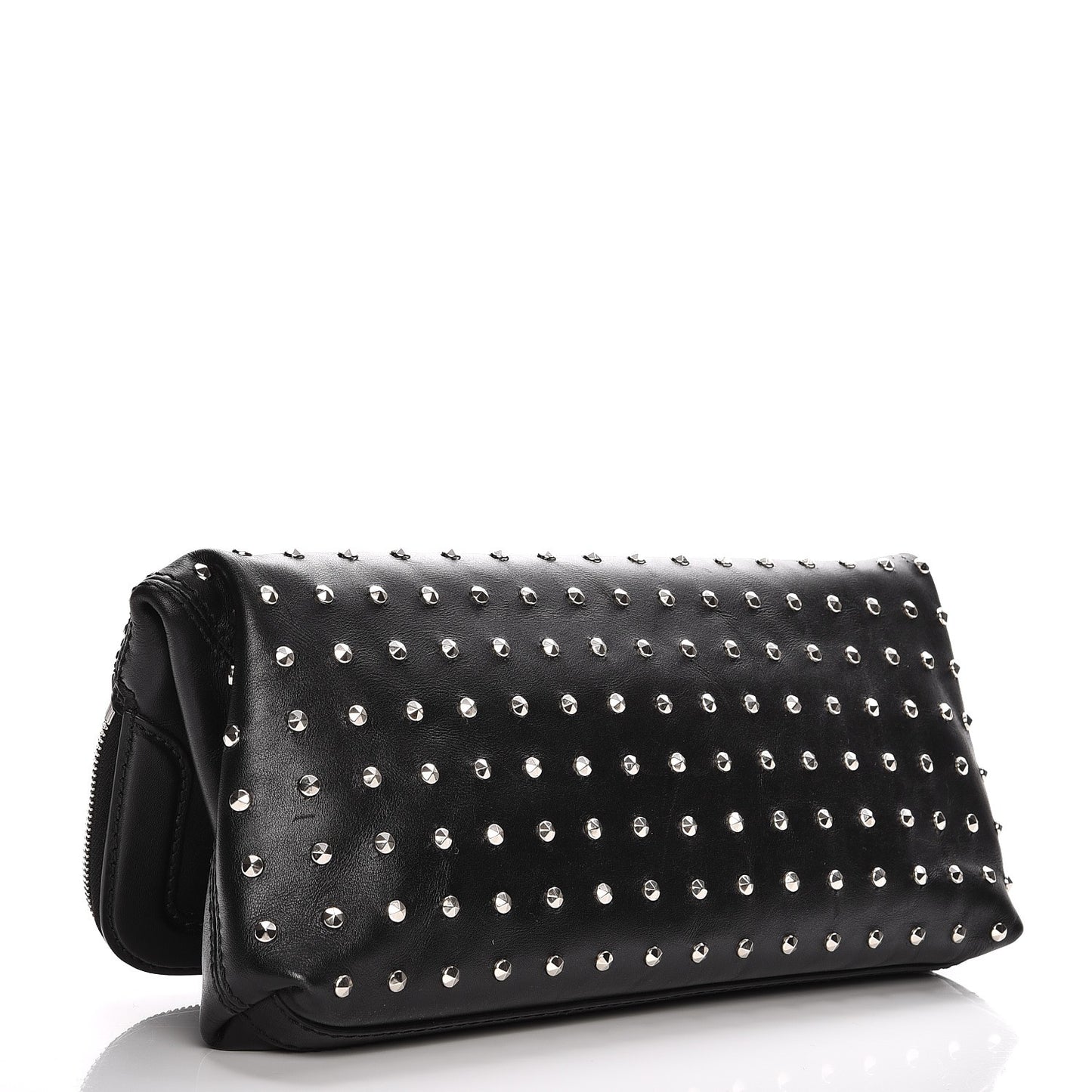 Calfskin Studded Padlock Skull Clutch Black