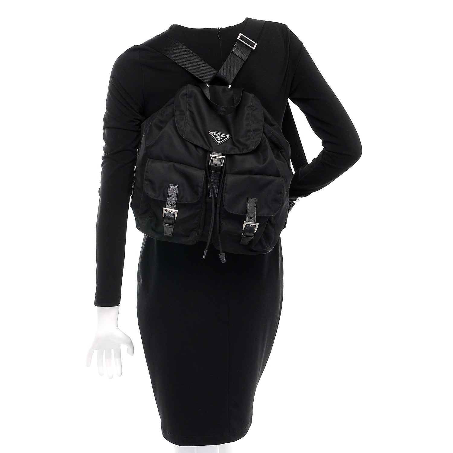 Prada Tessuto Nylon Saffiano Vela Backpack Black 2 of 10
