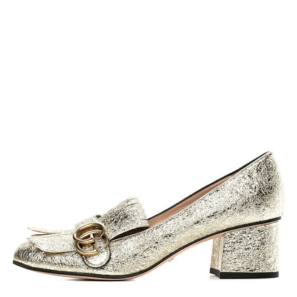 Gucci Galassia GG Marmont Fringe 50mm Loafer Pumps 39 Platino 1 of 6
