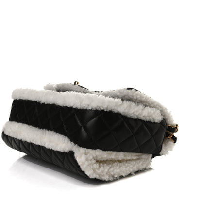 Chanel Lambskin Shearling Large CC Flap Bag Black White 11 of 14