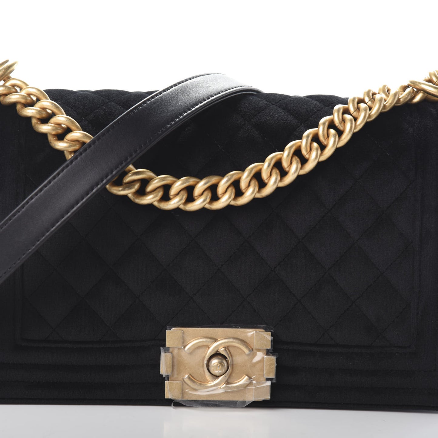 Velvet Quilted Medium Boy Flap Black