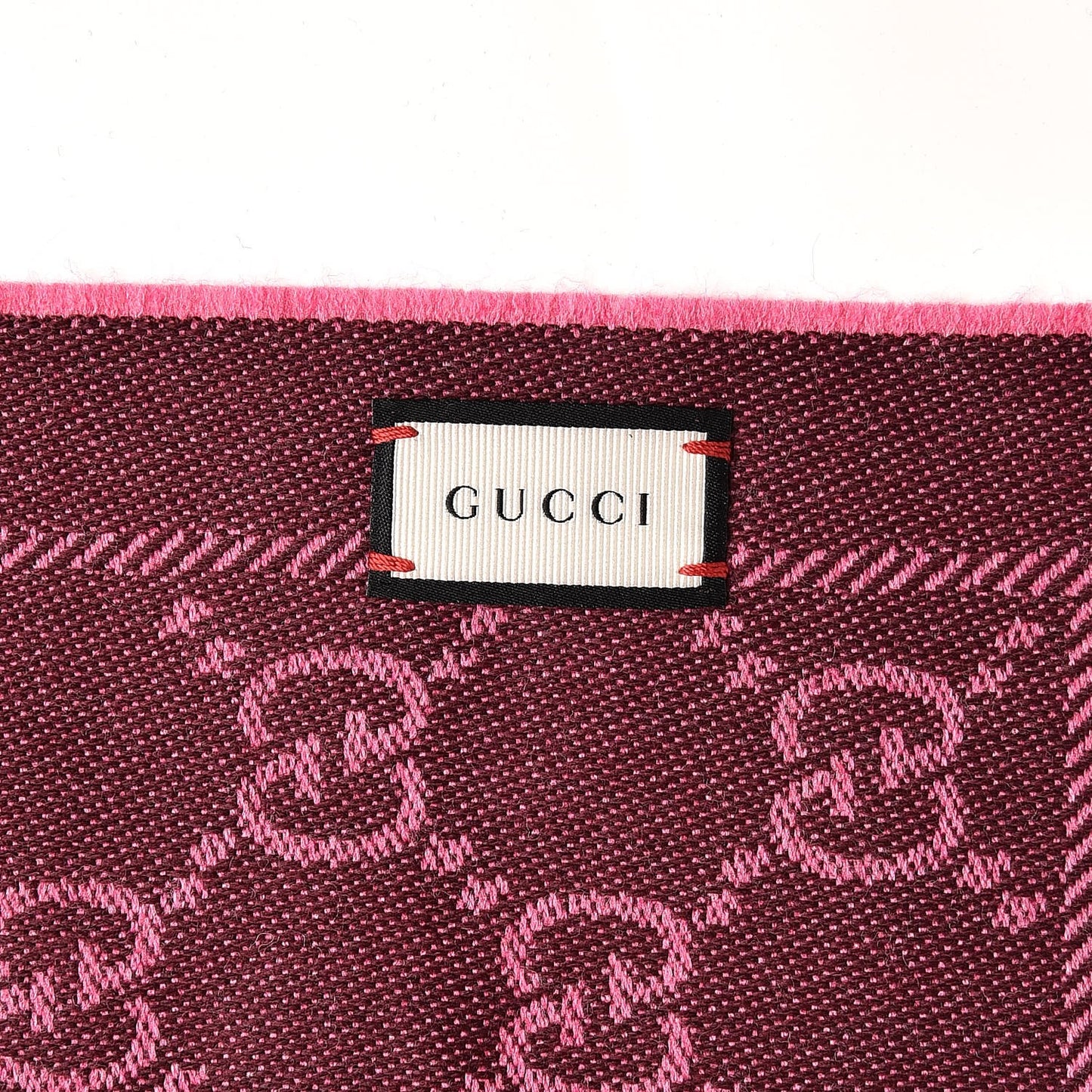 Wool Jacquard GG Monogram Sten Fringe Scarf Magenta Bordeaux