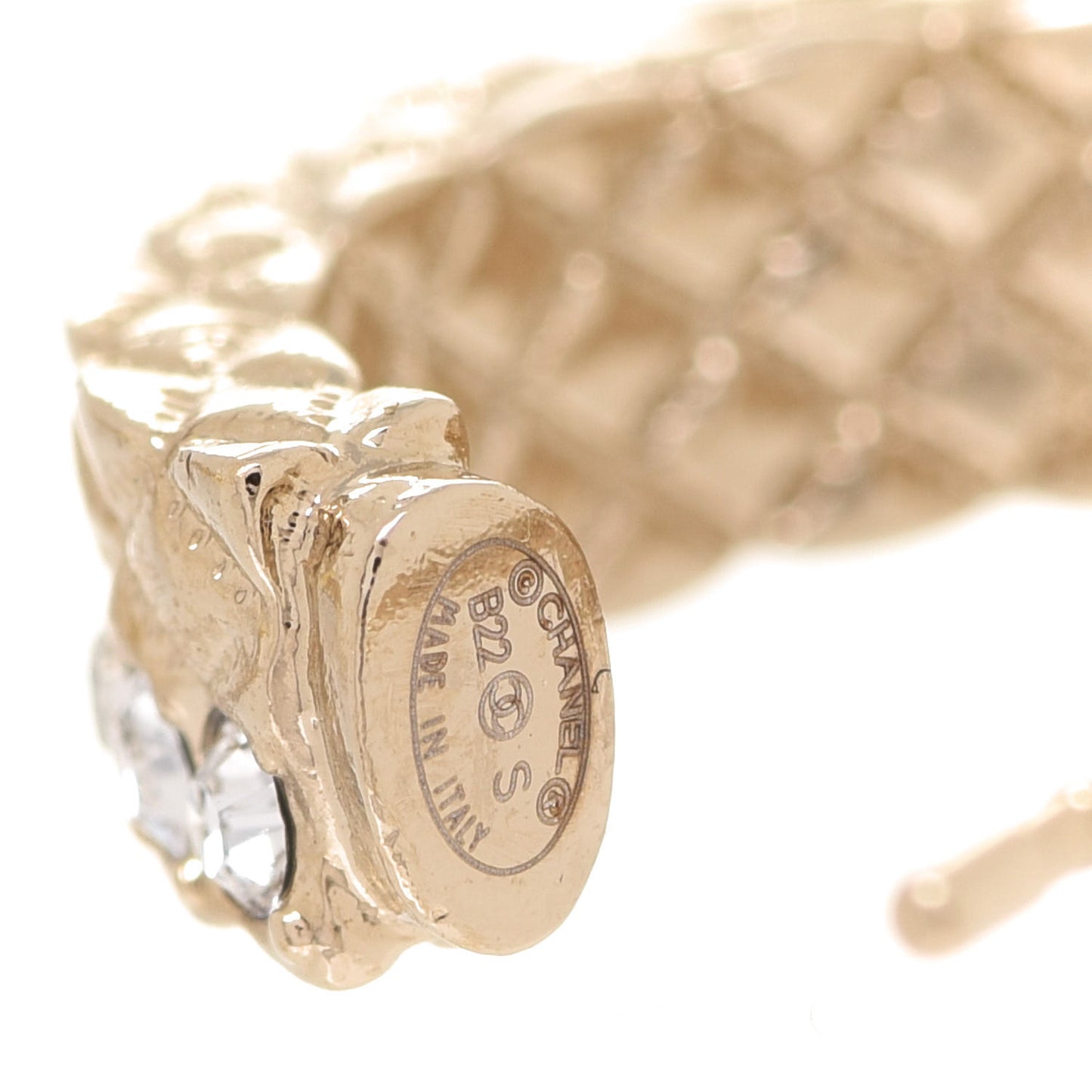 Metal Crystal Quilted CC Hoop Earrings Gold