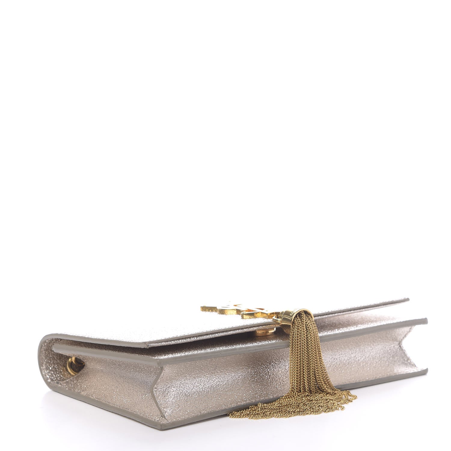 Saint Laurent Metallic Calfskin Classic Monogram Kate Tassel Chain Wallet Platine 4 of 12