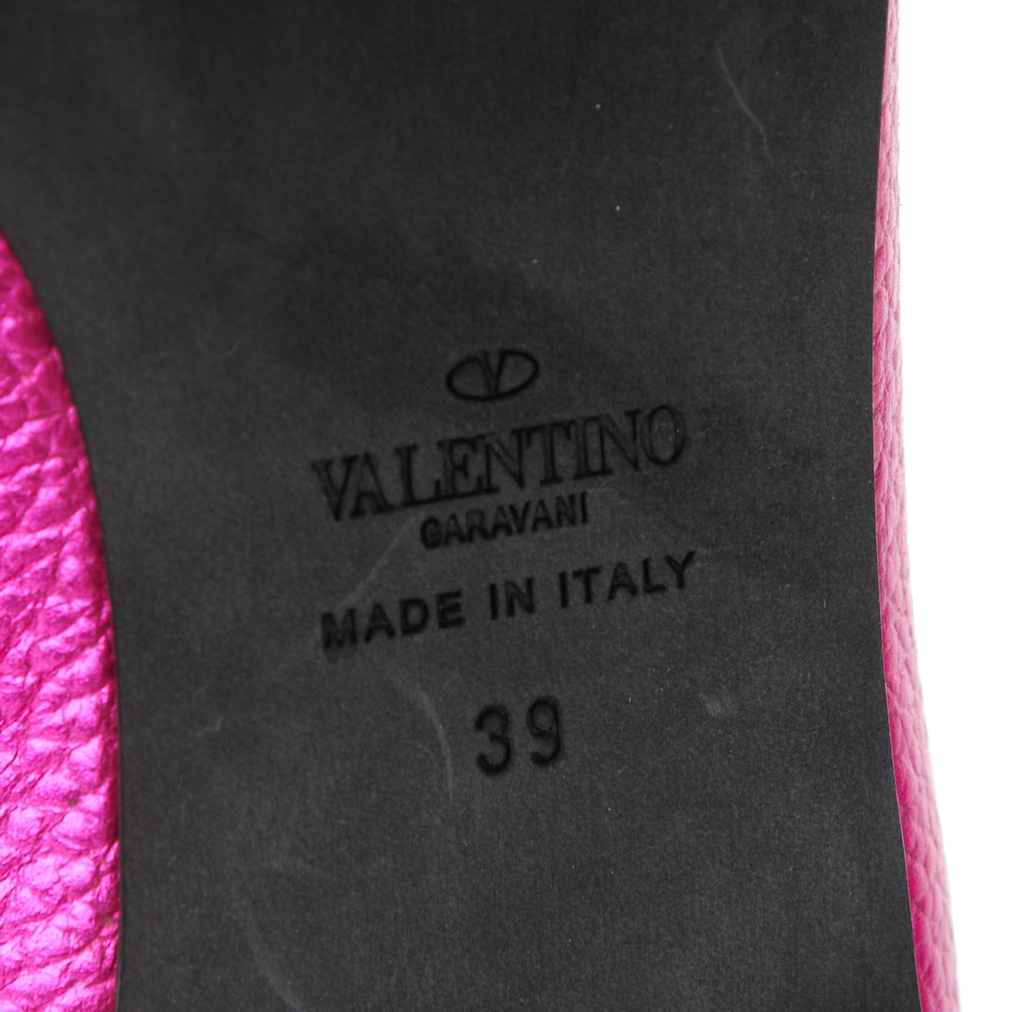 Metallic Pebbled Calfskin Rockstud Cage Ballerina Flats 39 Peony