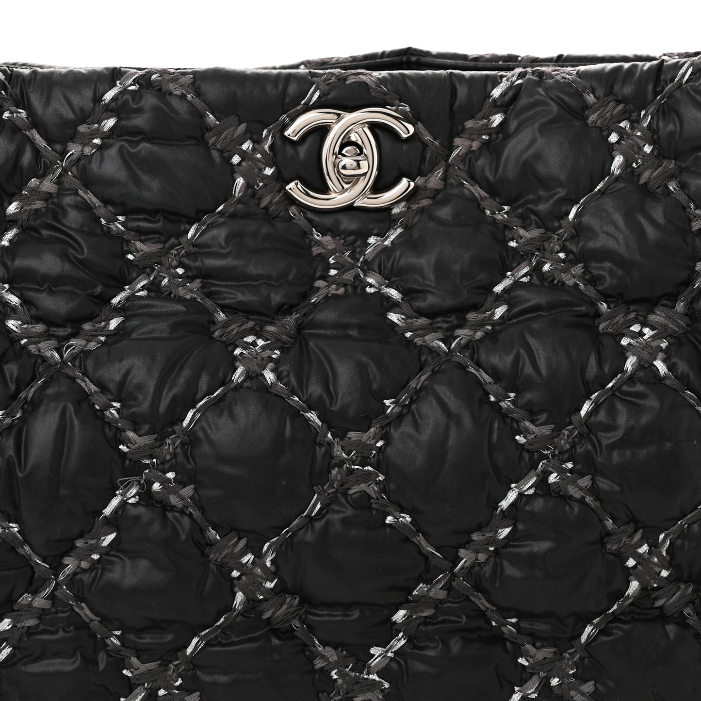Nylon Quilted Tweed Stitch Bubble Tote Black