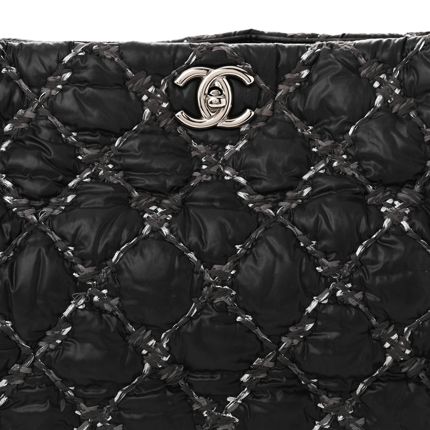 Chanel Nylon Quilted Tweed Stitch Bubble Tote Black 8 of 10