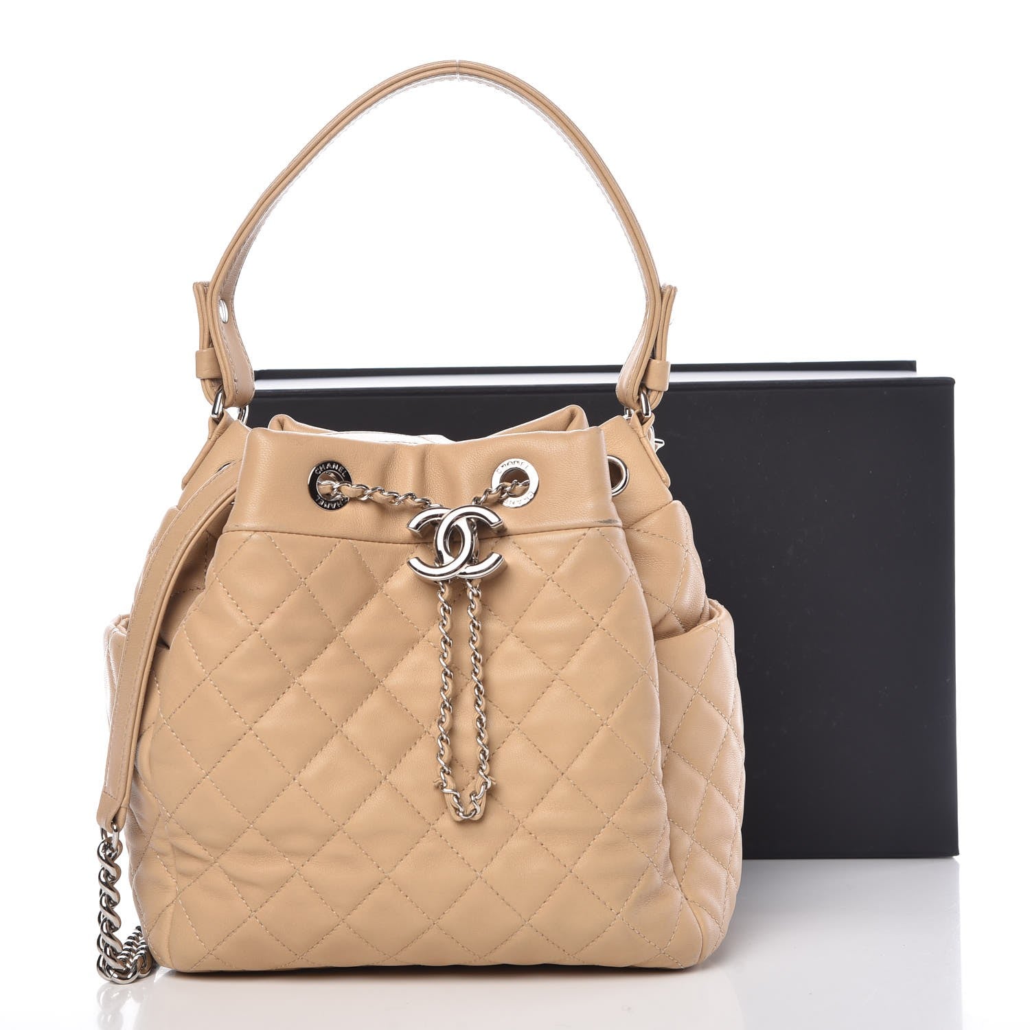 Chanel Lambskin Quilted Small CC Chain Bucket Bag Beige 13 of 13