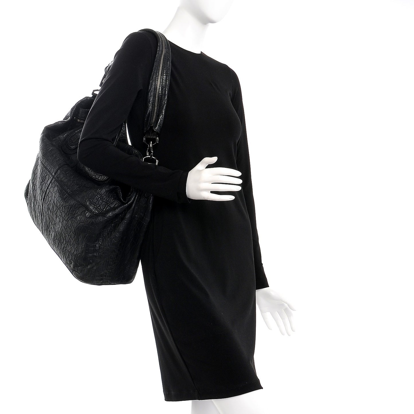 Calfskin Crocodile Embossed Large Nightingale Black