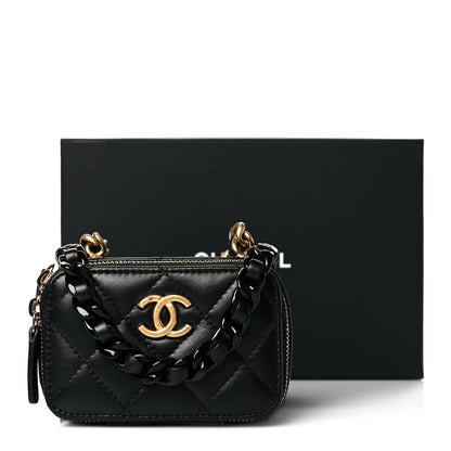 Chanel Lambskin Quilted Mini Lacquered Chain Clutch Black 10 of 10