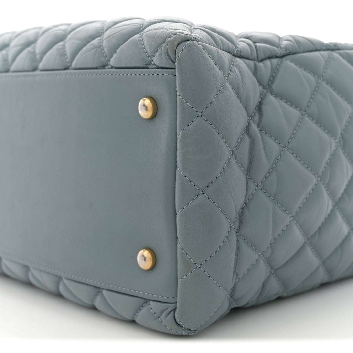 Aged Calfskin Quilted Large Coco Handle ShoppingTote Blue