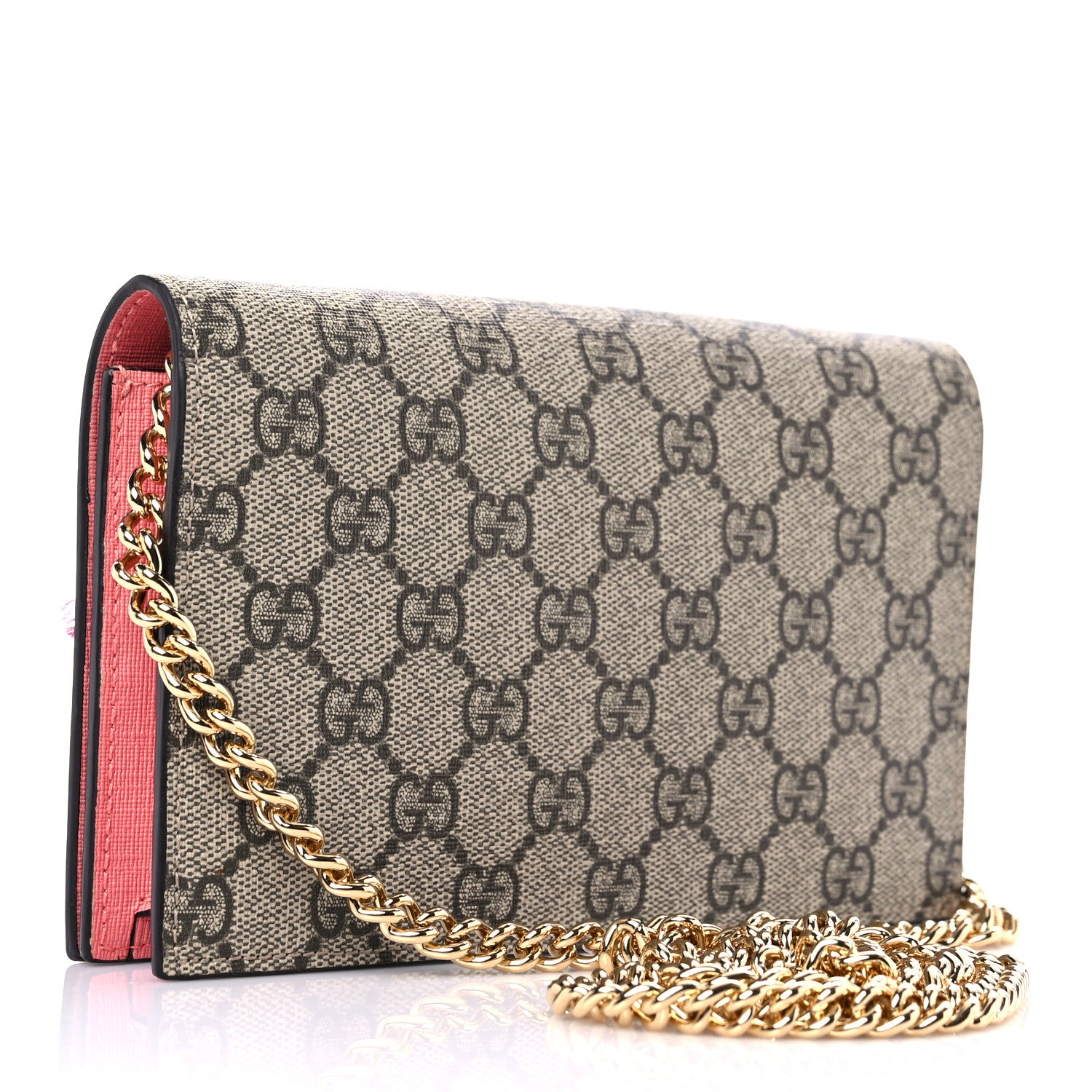 Gucci GG Supreme Monogram Face Embroidered Chain Wallet Pink 3 of 9