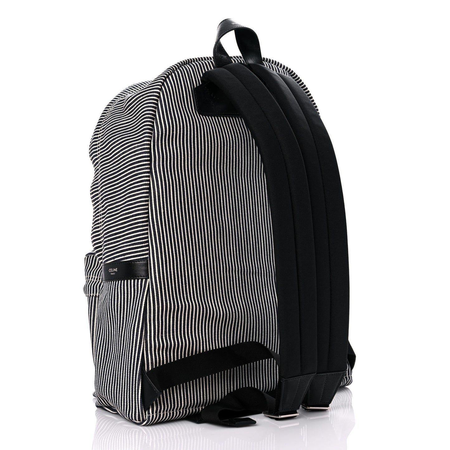 Canvas Striped Medium Backpack Black White