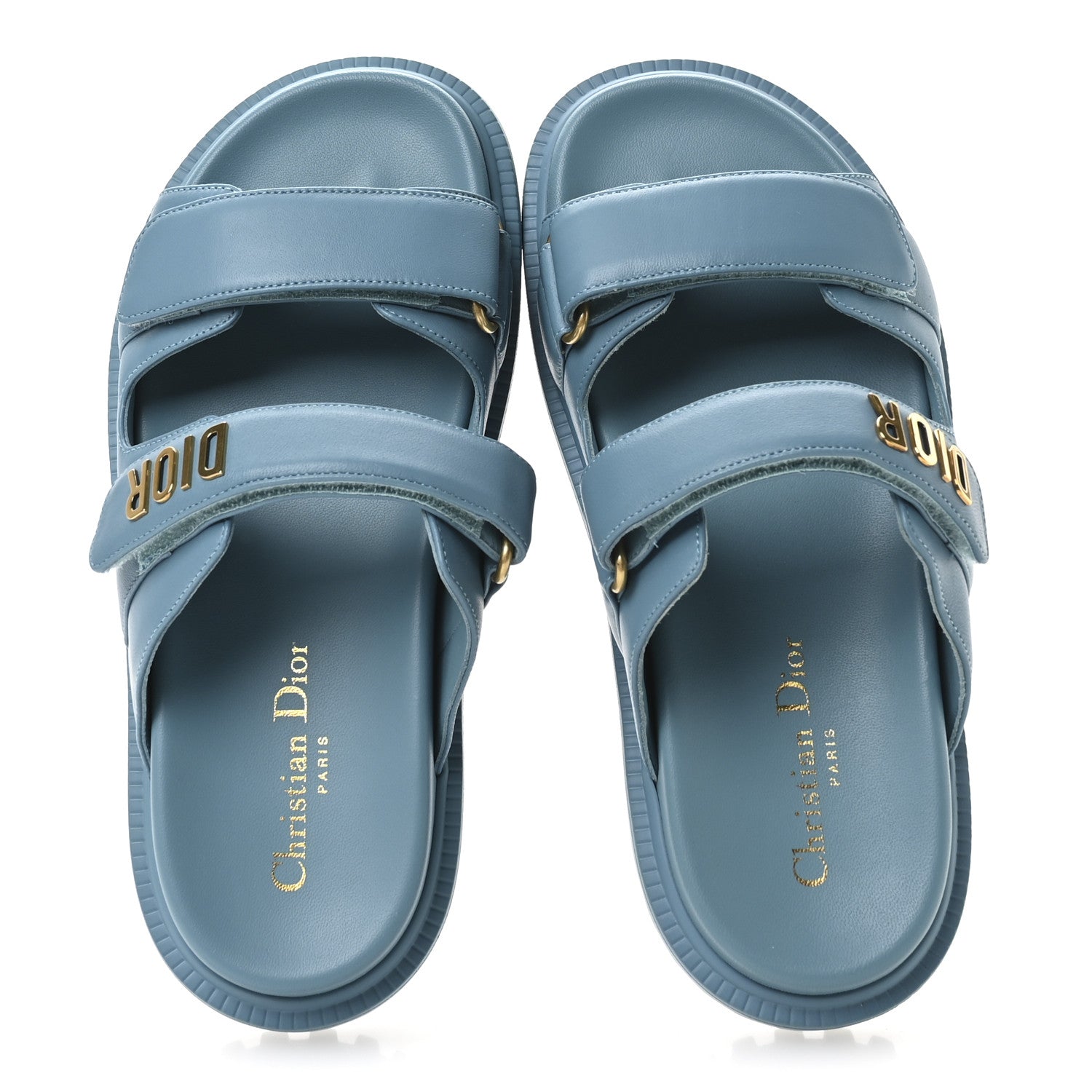 Christian Dior Lambskin Dioract 10mm Slide Sandals 37.5 Dusty Sky 2 of 8