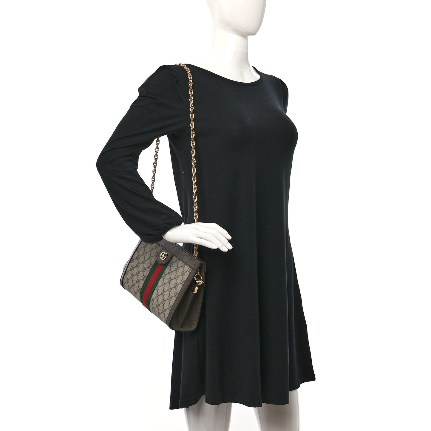 GG Supreme Monogram Web Small Ophidia Chain Shoulder Bag Brown