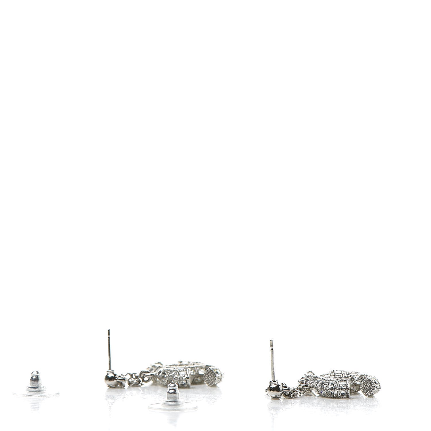 Chanel Baguette Crystal CC Drop Earrings Silver 3 of 4