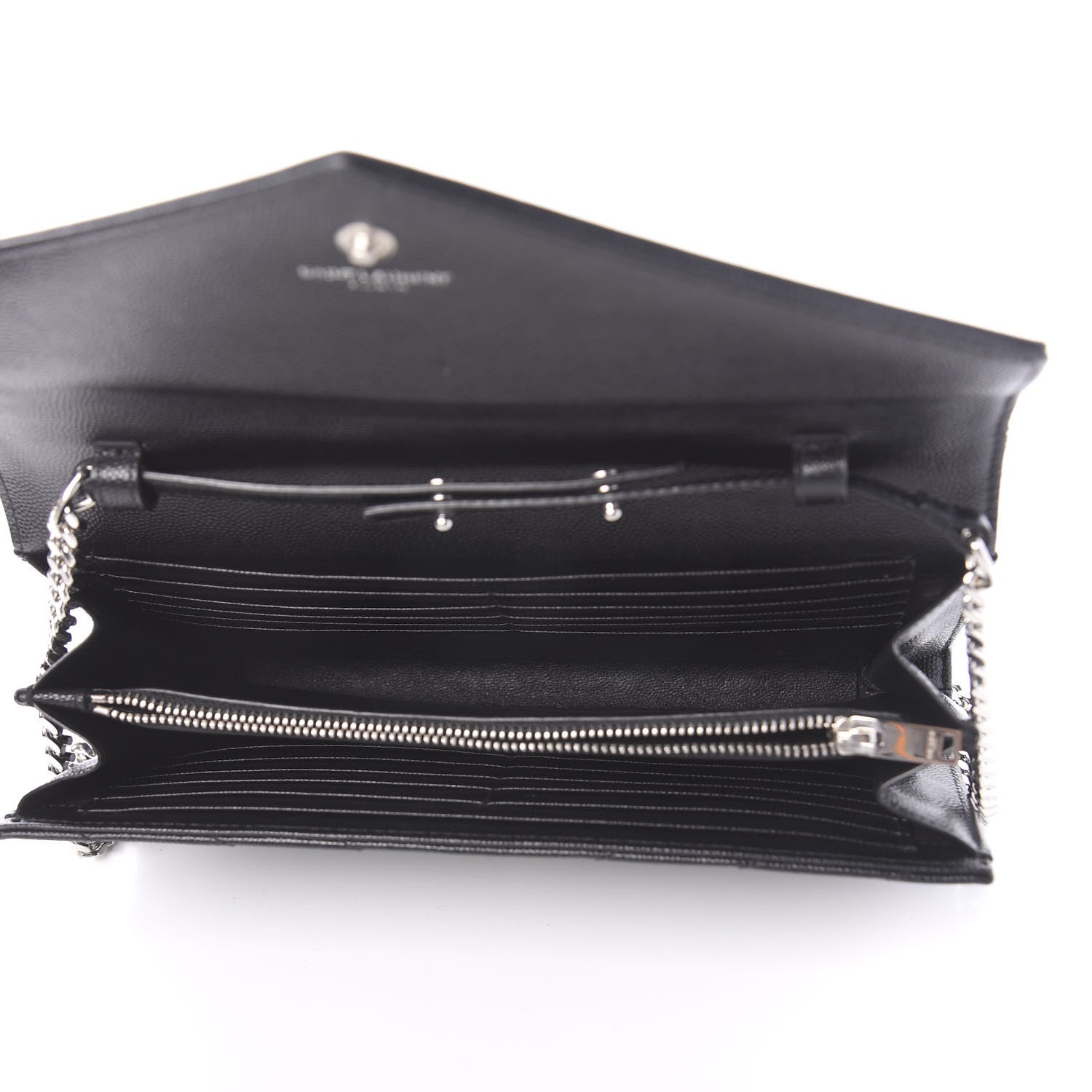 Saint Laurent Grain De Poudre Matelasse Chevron Monogram Chain Wallet Black 5 of 11